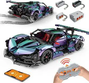 Super Cars Building Kits for Adults, 1:10 Scale MOC RC Technique Car Building Block Remote Control Model Car Building Kits for Men Teen (2036 Pcs)