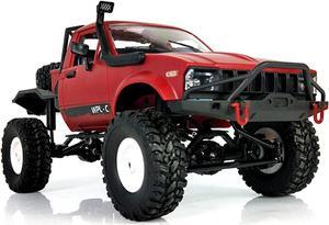 YIKESHU RC Truck Remote Control Rock Crawler Off-Road Racing Vehicles 1:16 2.4G 2CH 4WD Offroad RC Crawler Kids Toy Climb Semi Truck RTR Trailer LED Lights Red (WPL-C14)