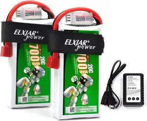 (2-Pack) 7.4V 2700mAh 20C Li-Po Battery Replacement for WLTOYS 12428 RC Car 1/12, Deans-T Plug with 2S Balance Charger