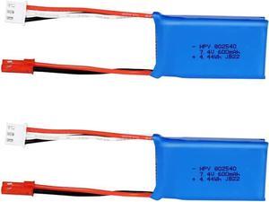 HPY 7.4V 2S LiPo Battery 20C 600mAH JST 2Pin Connector 20C Recharge Lithium Polymer for RC A560 Airplane/RC4GS V3/RC6GS V3/AT10II/AT9S Pro/T8FB RC Radio Remote Controller (2 Pack)
