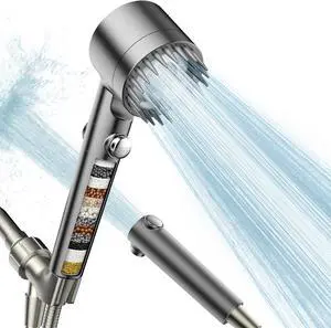 Filtered Shower Head with Handheld High Pressure Water Flow and Multiple Spray Modes Shower Head with Filter Power Wash for Hard Water Showerhead with ON/OFF Switch for Pets Bath