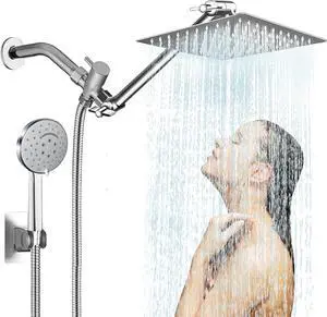 10 inch Rainfall Shower Head Combo Stainless Steel, THE FIRST WATERFALL mode, 10 Inch Rain Shower Head with Handheld 6 Spray Modes High Pressure, Overhead Shower Adjustable Extension Arm,Chrome