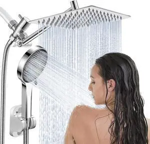 Shower Head,8Rain Shower Head with Handheld Spray Combo with 11'' Angle Adjustable Extension Arm/Flow Regulator/Shower System,High Pressure Rainfall Shower Head Bathroom,Chrome