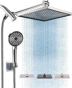 Cobbe 11.8 Inch Rain Shower Head with 6 Modes Handheld Water SprayHigh Pressure Showerhead Combo with 11 Inch Adjustable Extension Arm, Chrome