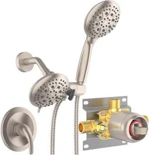 SR SUN RISE Shower System with Handheld Shower and Rain Shower Combo Set High Pressure 5-spray Dual 2 in 1 Shower Faucet Patented 3-way Diverter Brushed Nickel (Valve Include