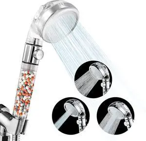 High-Pressure Filtered Shower Head  Ionic Beads, Handheld, 3 Spray Modes, Water Softener, ON/OFF Button  Bathroom & RV Essential