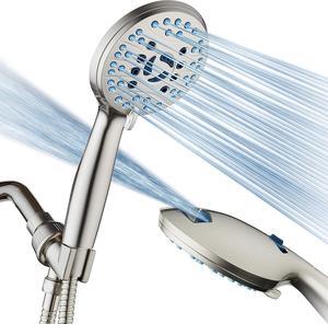 Hotel Spa AquaCare High Pressure 8-mode Handheld Shower Head - Anti-clog Nozzles, Built-in Power Wash to Clean Tub, Tile & Pets, Extra Long 6 ft. Hose, Wall & Overhead Brackets - 1.8 GPM