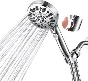 Shower Head with Handheld 7 Spray Combo Hand Held Showerhead with On/Off Switch High Pressure Detachable Shower Heads with 60 Long Hose (Chrome)