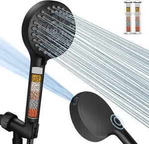 PALAS Filtered Shower Head with Handheld, High Pressure 10-Mode with Filters, Built-in Power Wash, soften hard water Remove Chlorine, Reinforced Hose, Overhead Bracket, Anti-clog nozzle (Matte Black)