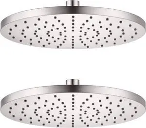 Rainfall Shower Head 10 Inch Large Overhead Waterfall Showerhead with Adjustable Swivel Ball Joint, 2 Pack Brushed Nickel SH001BR-D10-P2