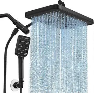 High Pressure Rain Shower Head with Handheld Spray Combo Set Adjustable 12 Rainfall Dual Shower Head Double&Tandem Shower Head Waterfall Showerhead Bathroom -Matte Black