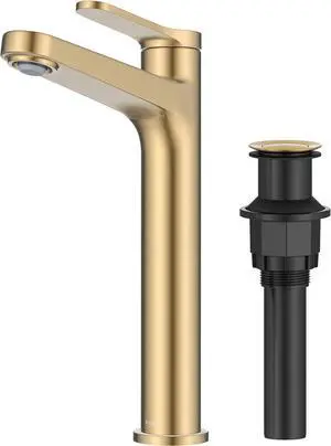 KRAUS Indy Bathroom Faucet for Vessel Sink in Spot-Free Brushed Brass with Single Handle, Pop Up Drain and Supply Lines, KVF-1410SFBB