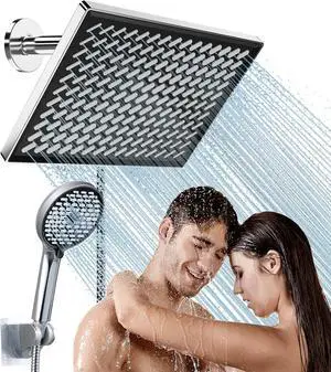 Cobbe 11.8 Inch Rain Shower Head with Handheld - Adjustable Dual Shower Heads with 6 Modes Handheld Spray Combo - Wide Rainfall Showerhead with Hose, Bathroom Accessories - Chrome