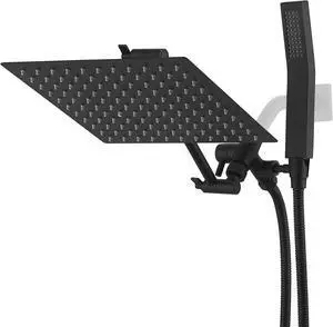 10 Inch (All Metal) Rain Shower Head With Handheld, High Pressure Dual Shower Head Combo With Adjustable Extension Arm, 60" Flexible Hose, 3-Way Diverter - Height/Angle Adjustable(Matte Black)