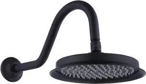 Antique Brass Rain Shower Head, 9" Vintage Shower Heads with Extension Curved Shower Arm, Traditional Round Rainfall Showerhead Replacement for Shower System