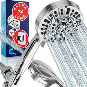 Hand Held Shower Head with Long Hose 72" - High Pressure Shower Wand - Handheld Shower Head with Hose and Power Wash Mode - Detachable Shower Head with Adhesive & Overhead Brackets (Silver)
