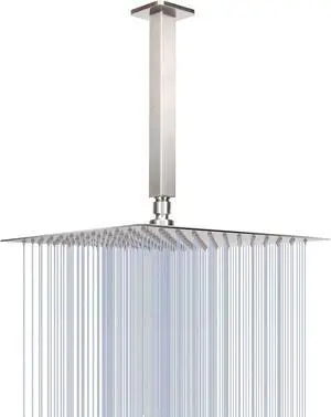 NearMoon Rain Shower Head With Shower Arm, Ceiling Mount Square Shower, Stainless Steel Ceiling Rainfall Showerhead- Waterfall Full Body Coverage (12 Inch, Brushed Nickel)