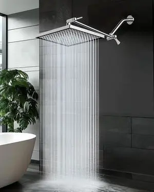 Cobbe Rainfall Shower Head for Bathroom, 11.8 Inch Large Rectangular with Adjustable Stainless Steel 11 Inch Extension Arm - Premium Quality Luxury Experience, 1-Min No Tools Installation, Chrome