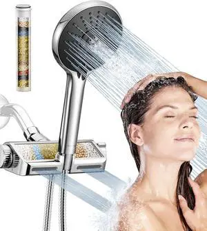 HOPOPRO Filtered Shower Head with Handheld Combo, Dual Water Softener Shower Head with Massage, High Pressure Shower Head with Filters for Hard Water, Remove Chlorine, Reduce Dry Itchy Skin