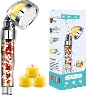 Vitamin C Shower Head with Handheld, Hard Water Softener, High Pressure Shower Head with Filter, Water Saving Spray Handheld Showerheads with 3 Balms, Base for Dry Skin & Hair