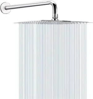 HarJue 12 Inch Rain Shower Head With 15 Inch Extension Arm, Stainless Steel Large Rainfall, Luxury Square-Waterfall Full Body Coverage-Easy to Install (Chrome)