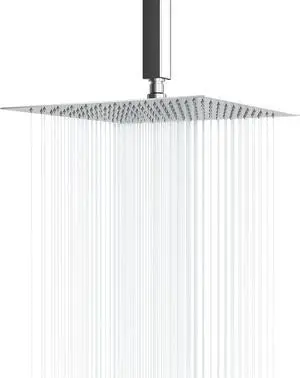 Lordear 12 Inch Square Shower Head Polish Chrome Solid Ultra Thin 304 Stainless Steel Rain Setting Shower Heads,Waterfall Full Body Coverage with 144 Silicone Nozzles