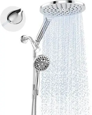 Dual Handheld Shower Head Combo 2-in-1 Rain Shower Heads System 8 Inch Rainfall Shower Head and 10 Modes High Pressure Hand Held Showerhead with Built-in Power Wash