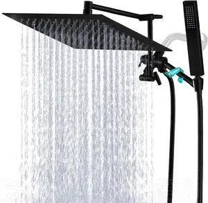All Metal Rain Shower Head with Handheld Combo, YDmeet 12 Inch Rainfall Shower Head, Stainless Steel Hand Wand, 3 Mode Diverter, 14" Adjustable Extension Arm w/Lock Joints, Extra Long Hose, Black All Metal Rain Shower Head with Handheld Combo, YDmeet 12 Inch Rainfall Shower Head, Stainless Steel Hand Wand, 3 Mode Diverter, 14" Adjustable Extension Arm w/Lock Joints, Extra Long Hose, Black