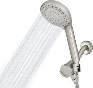 Magnetic Dual Dock Adjustable Height Hand Held Shower Head With 5-Foot Metal Hose and PowerPulse Shower Massage Brushed Nickel QMP-869ME