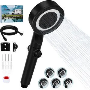 RV Shower Head with Hose, 5+1 Mode High Pressure Replacement with On/Off Switch, Water Saving Motorhome Shower Head for RV/Campervan, Caravan(Black)