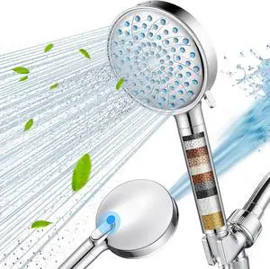 Filtered Shower Head with Handheld, High Pressure 7 Spray Mode Showerhead with Filters, Water Softener Filters for Hard Water - Remove Chlorine - Reduces Dry Itchy Skin, Chrome