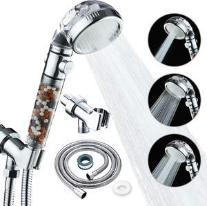 Filtered Shower Head with Purifying Beads  3 Function High Pressure Handheld Shower for Hard Water  Removes Chlorine & Impurities, Softens Skin/Hair  On/Off Switch, Adjustable Bracket & Hose