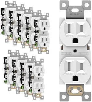 ENERLITES Duplex Receptacle Outlet, Tamper-Resistant Electrical Wall Outlets, Residential Grade, 3-Wire, Self-Grounding, 2-Pole,15A 125V, UL Listed, 61580-TR-W-10PCS, White (10 Pack)