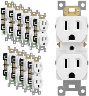 ENERLITES Duplex Receptacle Outlet, Residential Grade Electrical Wall Outlet, 15A 125V, Self-Grounding, 2-Pole, 3-Wire, UL Listed, 61581-W-10PCS, White (10 Pack)