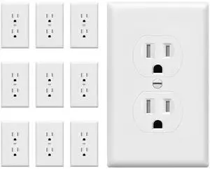 ENERLITES Duplex Outlets and Wall Plates Bundle, Tamper-Resistant Electrical Receptacle, 15A 125V, Self-Grounding, 2-Pole, UL Listed, 61581-TR-WWP-10PCS, White (10 Pack)