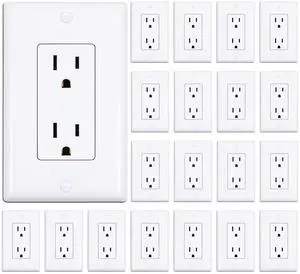 ThunderWay Decorator Receptacle Outlet with Wall Plate, Non-Tamper-Resistant Electrical Outlet, 15 amp Outlet, Self-Grounding, UL Listed, White (20 Pack)