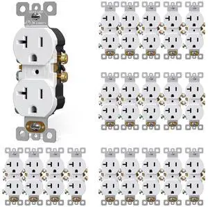 AIDA 20 Amps Outlets Duplex Electrical Receptacle Outlets, Electrical Outlet, 20Amp 125V Heavy-Duty Wall Outlet, Residential, 3-Wire, Self-Grounding, UL Listed, Side Wire (20 Pack, White)