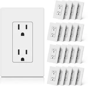 CML 15 Amp Decorator Receptacle Outlet, 20 Pack Standard Electrical Outlet with Screwless Wall Plate, Non-Tamper Resistant, 15A 125V, UL Listed