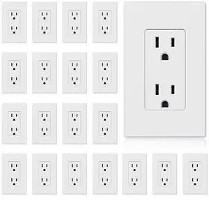 ELEGRP Matte White Standard Decorator Electrical Wall Receptacle Outlet, 15A 125V, 2 Pole 3 Wire, Non- Tamper Resistant, NEMA 5-15R, Self-Grounding, Wall Plate Included, UL Listed, 20 Pack