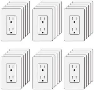 BESTTEN 30 Pack 15 Amp Decorator Wall Outlet, 15A Standard Electrical TR (Tamper Resistant) Receptacle, Screwless Wall Plate Included, Commercial and Residential Use, UL Listed, White
