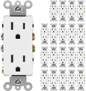 BESTTEN 20 Pack 15 Amp Decor Electrical Wall Outlet Receptacle, Non-Tamper-Resistant, 15A/125V/1875W, for Residential and Commercial Use, UL Listed, White