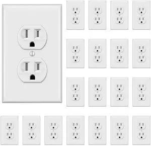 Duplex Receptacle Outlet,Tamper-Resistant Electrical Outlet with Wall Plate, Residential Grade, 15A 125V, Self-Grounding, 2-Pole, UL Listed, White,20 Pack