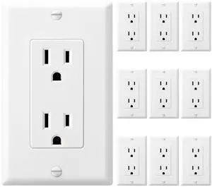 [10 Pack] DEWENWILS Decorator Receptacle Outlet with Wall Plate, 15 Amp Standard Electrical Wall Outlet, Non-Tamper Resistant, UL Listed, White