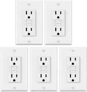 ELECTECK 5 Pack GFCI Outlets 15 Amp, Non-Tamper Resistant, Decor GFI Receptacles with LED Indicator, Ground Fault Circuit Interrupter, Wallplate Included, ETL Listed, White