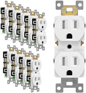ENERLITES Duplex Receptacle Outlet, Tamper-Resistant Electrical Wall Outlets, Residential Grade, 3-Wire, Self-Grounding, 2-Pole,15A 125V, UL Listed, 61581-TR-W, White, 10 Pack
