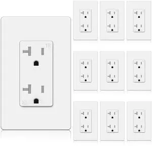 BESTTEN 10 Pack 20 Amp Receptacle Outlet with Tamper Resistant, Screwless Wallplate Included, 20A/125V/2500W, UL Listed, White