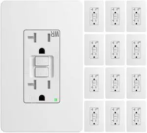Amico 12 Pack GFCI Outlet 20 Amp, with Wall Plate and Thinner Construction, LED Power Safety Indicator, Self-Testing, Weather Resistant (WR) Receptacles for Outdoor or Indoor Use, ETL Listed, White
