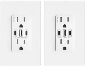 USB Wall Outlet, 30W GaN 6.0A USB Outlet Receptacles with 3 USB Ports,15 Amp Tamper-Resistant Electrical Outlet with 1 Type A&2 Type C,Screwless Wall Plate Included,UL Listed,2 Pack