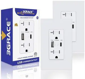USB Wall Outlet, USB Charger Outlets Receptacles with 4.2A USB C Ports, 20 Amp Duplex Tamper Resistant Receptacle Plug with USB Electrical Outlet, Wall Plate Included, ETL ListedWhite, 2 Pack