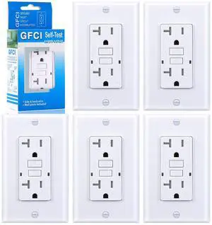 20 Amp GFCI Outlet, Tamper-Resistant GFI Receptacle with LED Indicator, Self-Test Ground Fault Circuit Interrupter, Decorator Wall Plates and Screws Included, UL Listed, White5 Pack
